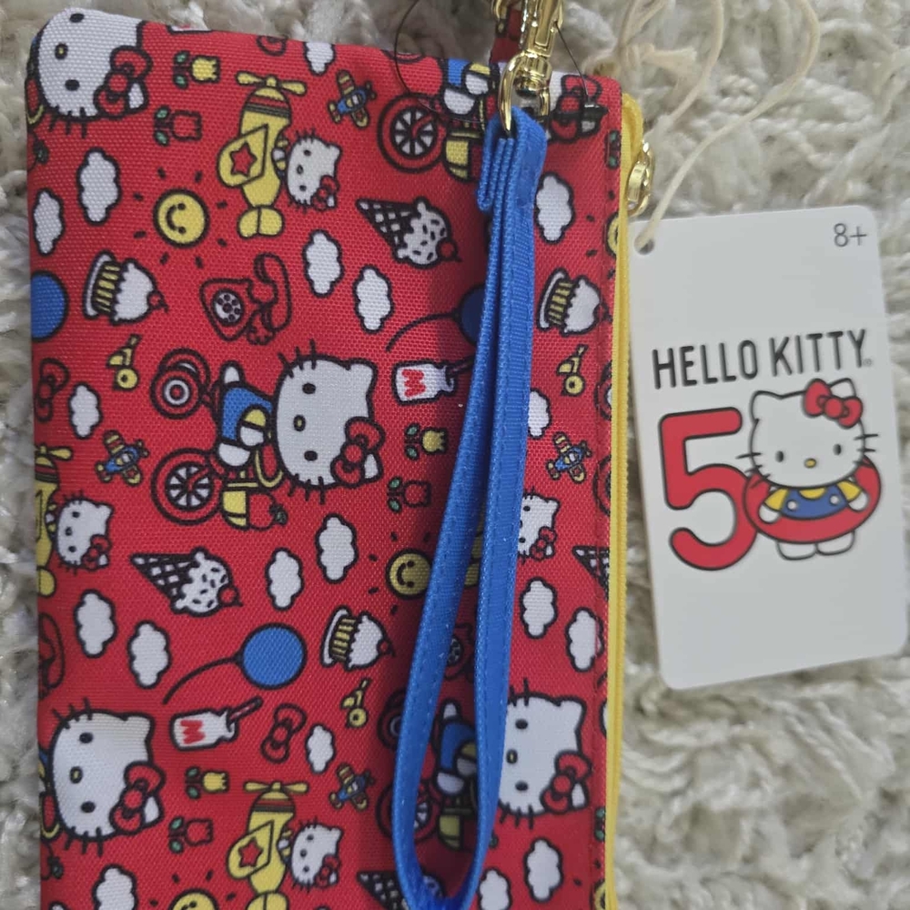 Loungefly Sanrio Hello Kitty 50th Anniversary Print Nylon Wristlet Bag Pouch Red